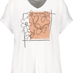 SAMOON Dames Shirt Met Korte Mouwen White Gemustert.-48