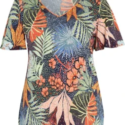 Paprika T-shirt Met Hawai Print En Vlindermouwen -Pantalonix Verkoopwinkel 1025x1200 1