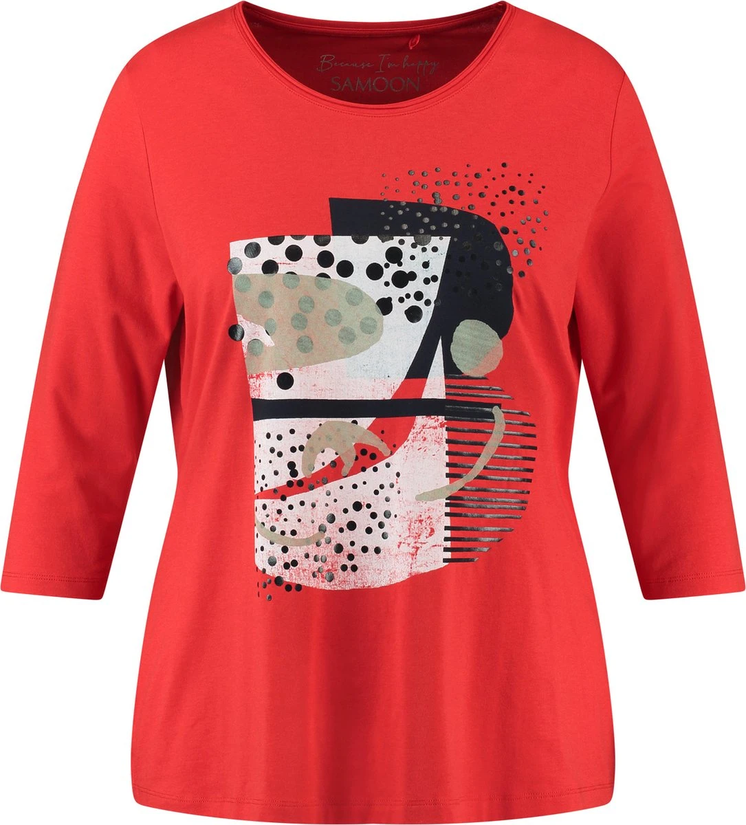 SAMOON Dames Shirt Met 3/4-mouwen Power Red Gemustert-44 7 SAMOON Dames Shirt Met 3/4-mouwen Power Red Gemustert-44 - Afbeelding 5