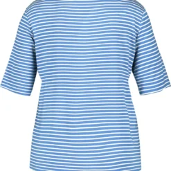 SAMOON Dames T-shirt Blue Bonnet - Offwhite Ringel-56 -Pantalonix Verkoopwinkel 1103x1200