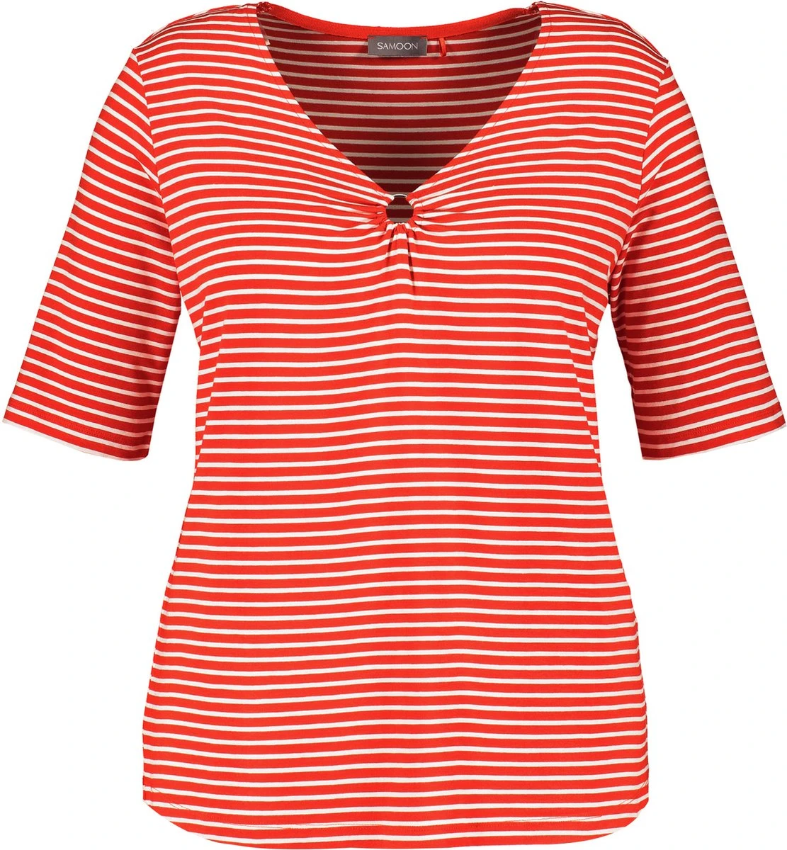 SAMOON Dames T-shirt Power Red - Offwhite Ringel-42 6 SAMOON Dames T-shirt Power Red - Offwhite Ringel-42 - Afbeelding 4