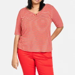 SAMOON Dames T-shirt Power Red - Offwhite Ringel-56 -Pantalonix Verkoopwinkel 1148x1200 2