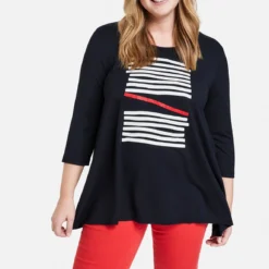 SAMOON Dames Shirt Met 3/4-mouwen Navy Gemustert-44 10 SAMOON Dames Shirt Met 3/4-mouwen Navy Gemustert-44 -Pantalonix Verkoopwinkel 1151x1200