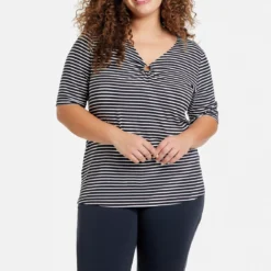 SAMOON Dames T-shirt Navy - Offwhite Ringel-46 -Pantalonix Verkoopwinkel 1154x1200 3