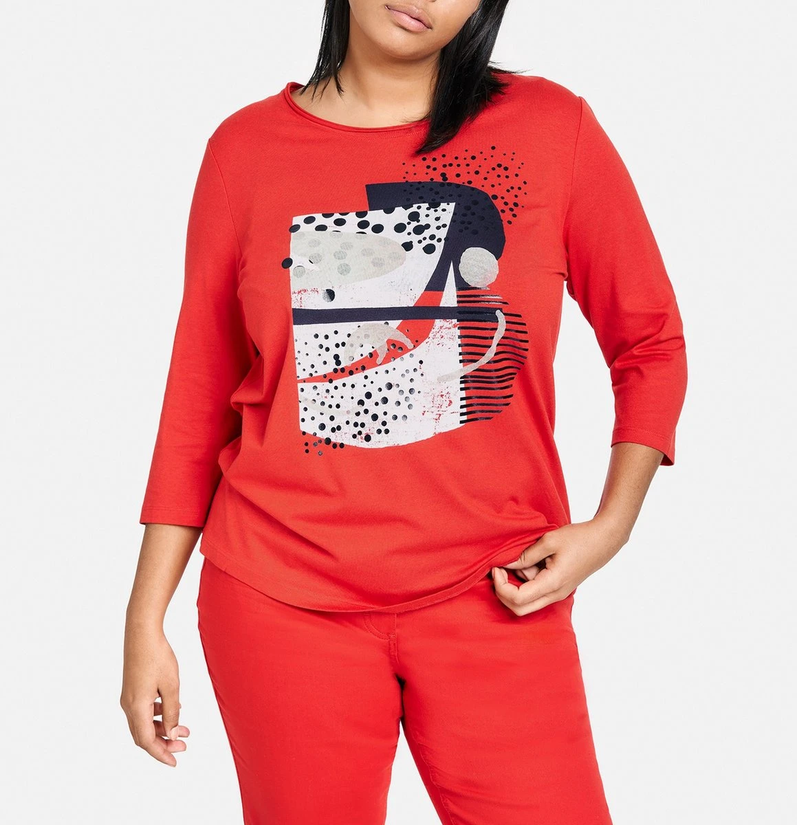 SAMOON Dames Shirt Met 3/4-mouwen Power Red Gemustert-48 6 SAMOON Dames Shirt Met 3/4-mouwen Power Red Gemustert-48 - Afbeelding 4