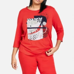 SAMOON Dames Shirt Met 3/4-mouwen Power Red Gemustert-54 -Pantalonix Verkoopwinkel 1159x1200 5