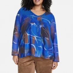 SAMOON Dames Chiffon Blouse Blue Bonnet Gemustert-50 -Pantalonix Verkoopwinkel 1170x1200