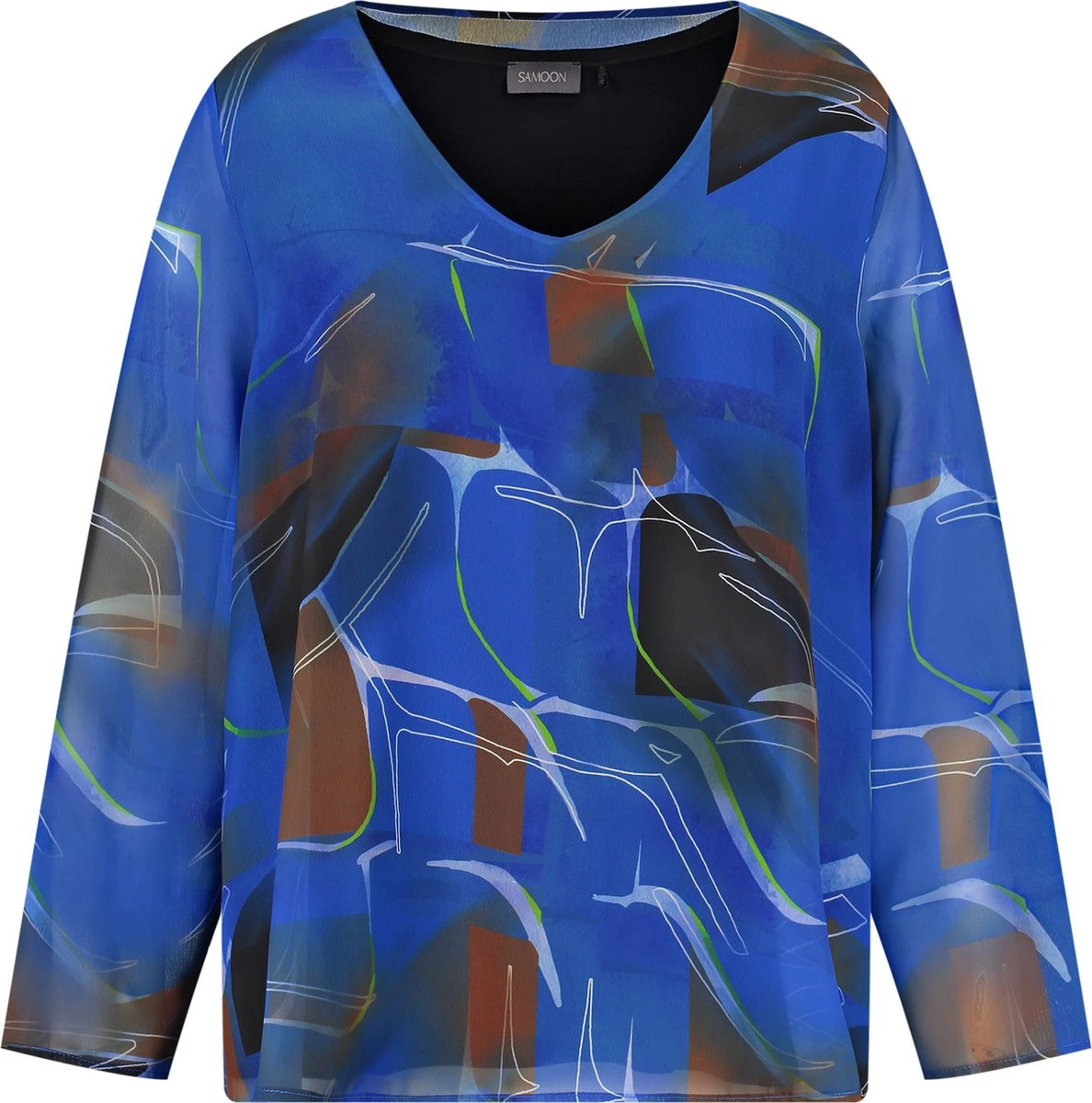 SAMOON Dames Chiffon Blouse Blue Bonnet Gemustert-56 4 SAMOON Dames Chiffon Blouse Blue Bonnet Gemustert-56 - Afbeelding 2