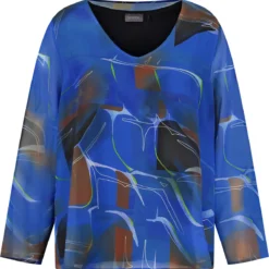 SAMOON Dames Chiffon Blouse Blue Bonnet Gemustert-50 -Pantalonix Verkoopwinkel 1188x1200