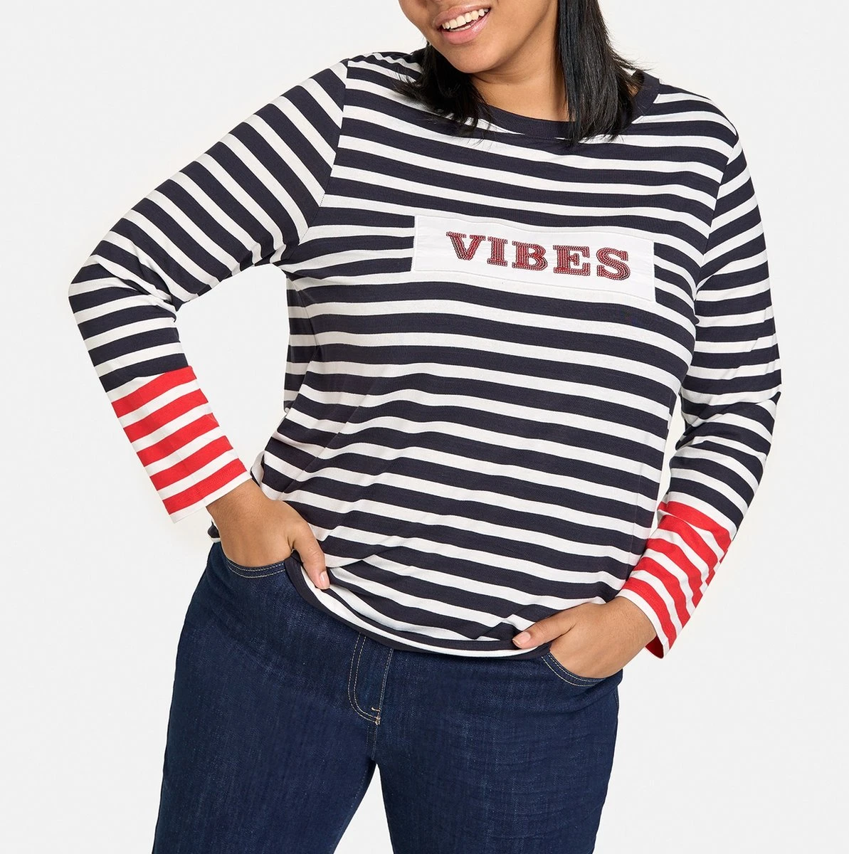 SAMOON Dames Longsleeve Navy - Offwhite Ringel-50 8 SAMOON Dames Longsleeve Navy - Offwhite Ringel-50 - Afbeelding 6