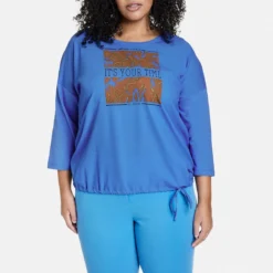 SAMOON Dames Shirt Met 3/4-mouwen Blue Bonnet Gemustert-54