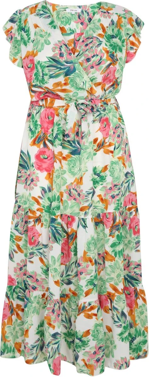 Paprika Lange Wikkeljurk Met Bloemenmotief En Volants 3 Paprika Lange Wikkeljurk Met Bloemenmotief En Volants