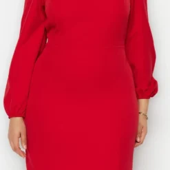 Trendyol Vrouwen Ballon Mouw Vierkante Kraag Verschuiving Grote Maten Jurk -Pantalonix Verkoopwinkel 523x1200