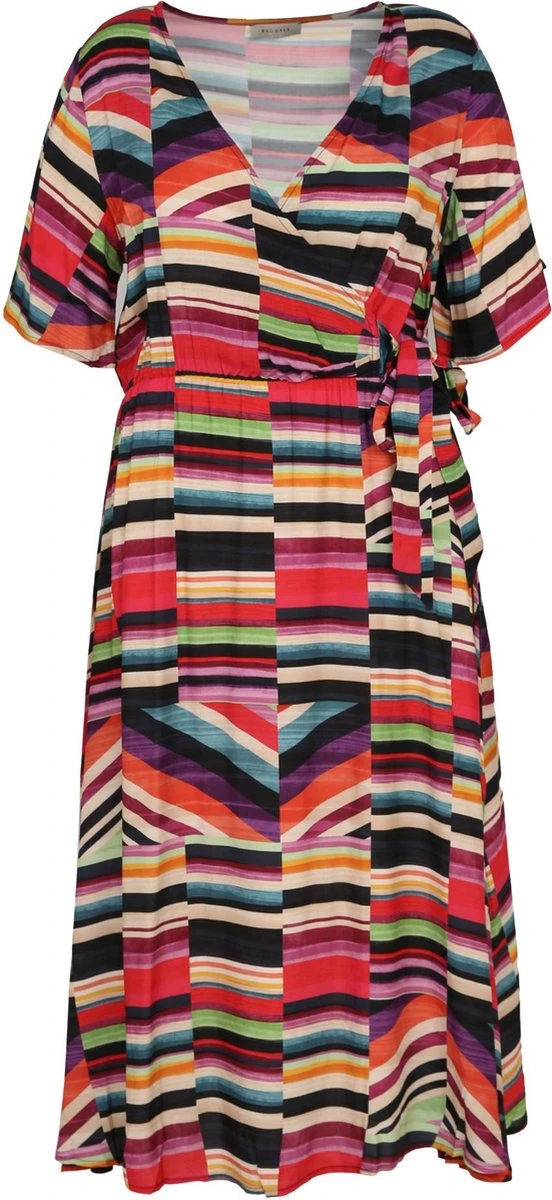 Promiss Halflange, Gestreepte Jurk In Viscose Met Valse Wikkelkraag 8 Promiss Halflange, Gestreepte Jurk In Viscose Met Valse Wikkelkraag - Afbeelding 6