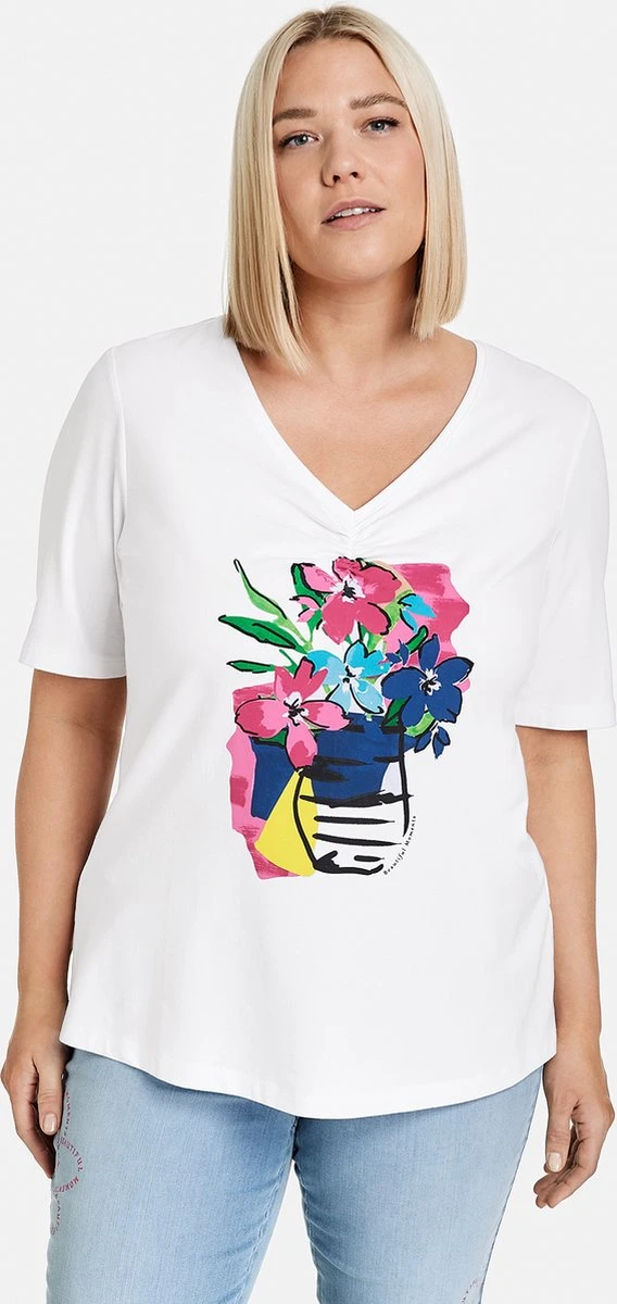 SAMOON Dames T-shirt White Gemustert.-42 3 SAMOON Dames T-shirt White Gemustert.-42