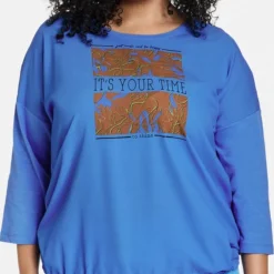 SAMOON Dames Shirt Met 3/4-mouwen Blue Bonnet Gemustert-42