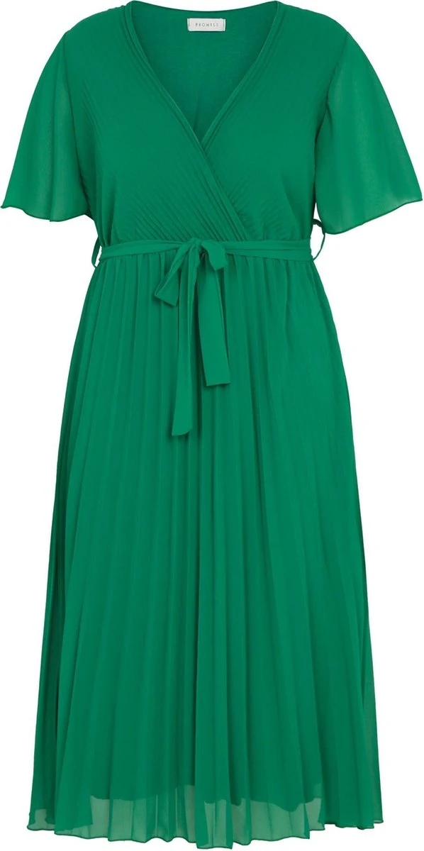 Promiss Halflange, Effen Plisséjurk Met Valse Wikkelkraag 3 Promiss Halflange, Effen Plisséjurk Met Valse Wikkelkraag