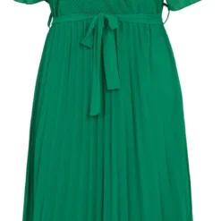 Promiss Halflange, Effen Plisséjurk Met Valse Wikkelkraag