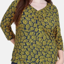 SAMOON Dames Shirt Met 3/4-mouwen Mood Blue Gemustert-44