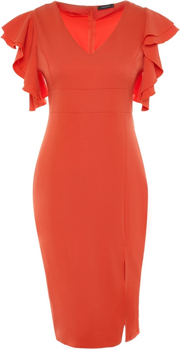 Trendyol Vrouwen Gepofte/ruche Mouw V-hals Bodycon Plus Size Jurk 13 Trendyol Vrouwen Gepofte/ruche Mouw V-hals Bodycon Plus Size Jurk - Afbeelding 11