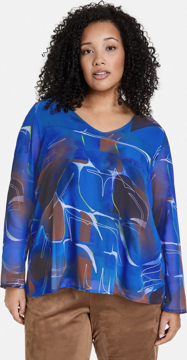 SAMOON Dames Chiffon Blouse Blue Bonnet Gemustert-56 6 SAMOON Dames Chiffon Blouse Blue Bonnet Gemustert-56 - Afbeelding 4