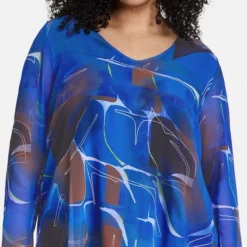 SAMOON Dames Chiffon Blouse Blue Bonnet Gemustert-50