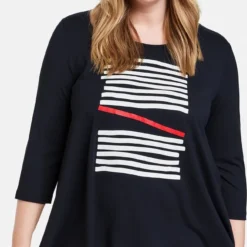 SAMOON Dames Shirt Met 3/4-mouwen Navy Gemustert-44