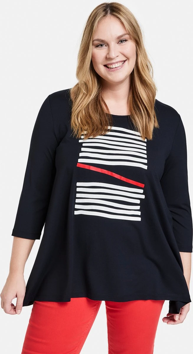 SAMOON Dames Shirt Met 3/4-mouwen Navy Gemustert-44 3 SAMOON Dames Shirt Met 3/4-mouwen Navy Gemustert-44