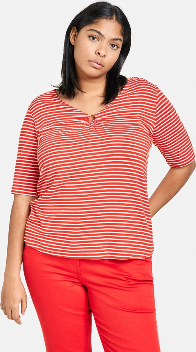 SAMOON Dames T-shirt Power Red - Offwhite Ringel-42 3 SAMOON Dames T-shirt Power Red - Offwhite Ringel-42