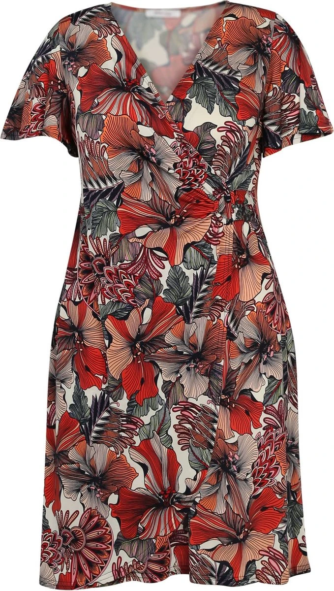 Paprika Korte, Koud Gebreide Wikkeljurk Met Bloemenmotief En Vlindermouwen 9 Paprika Korte, Koud Gebreide Wikkeljurk Met Bloemenmotief En Vlindermouwen - Afbeelding 7