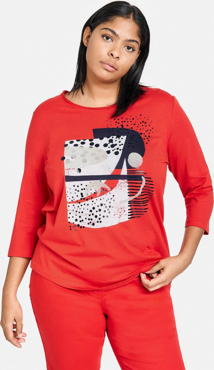 SAMOON Dames Shirt Met 3/4-mouwen Power Red Gemustert-52 3 SAMOON Dames Shirt Met 3/4-mouwen Power Red Gemustert-52