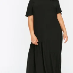 Trendyol Vrouwen Standaard Mouw Ronde Hals Ruche Zoom Grote Maten Jurk -Pantalonix Verkoopwinkel 702x1200