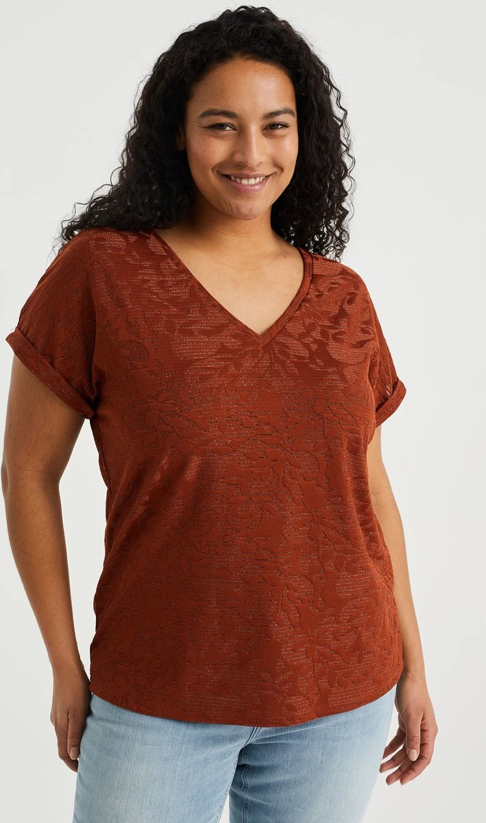 WE Fashion Dames T-shirt Met Glittergaren - Curve 6 WE Fashion Dames T-shirt Met Glittergaren - Curve - Afbeelding 4