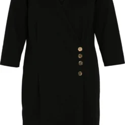 Promiss Halflange, Effen Jurk Met Valse Wikkelkraag En Decoratieve Knopen -Pantalonix Verkoopwinkel 752x1200