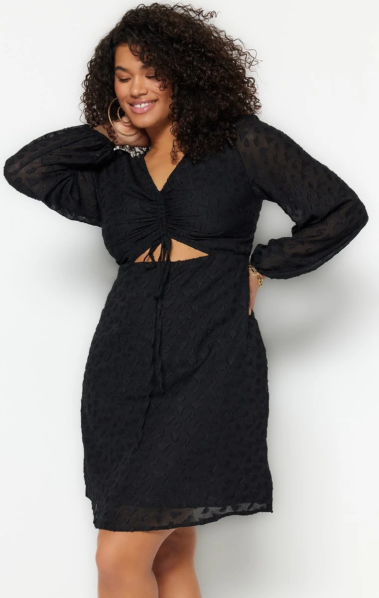 Trendyol Vrouwen Ballon Mouw V-hals Schaatser Grote Maten Jurk 6 Trendyol Vrouwen Ballon Mouw V-hals Schaatser Grote Maten Jurk - Afbeelding 4