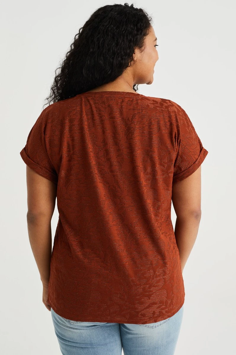 WE Fashion Dames T-shirt Met Glittergaren - Curve 5 WE Fashion Dames T-shirt Met Glittergaren - Curve - Afbeelding 3