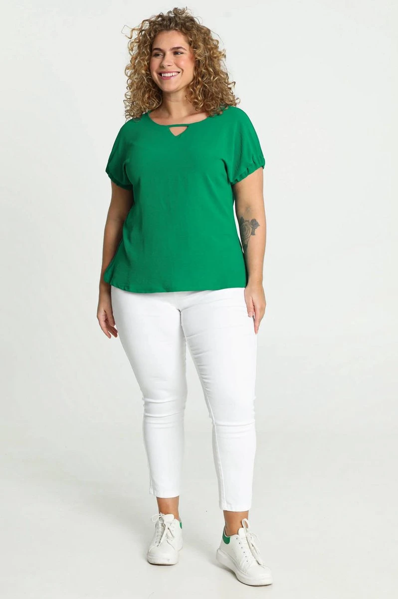 Paprika Effen T-shirt In Twee Stoffen Met Uitsparingen Bij De Kraag 6 Paprika Effen T-shirt In Twee Stoffen Met Uitsparingen Bij De Kraag - Afbeelding 4