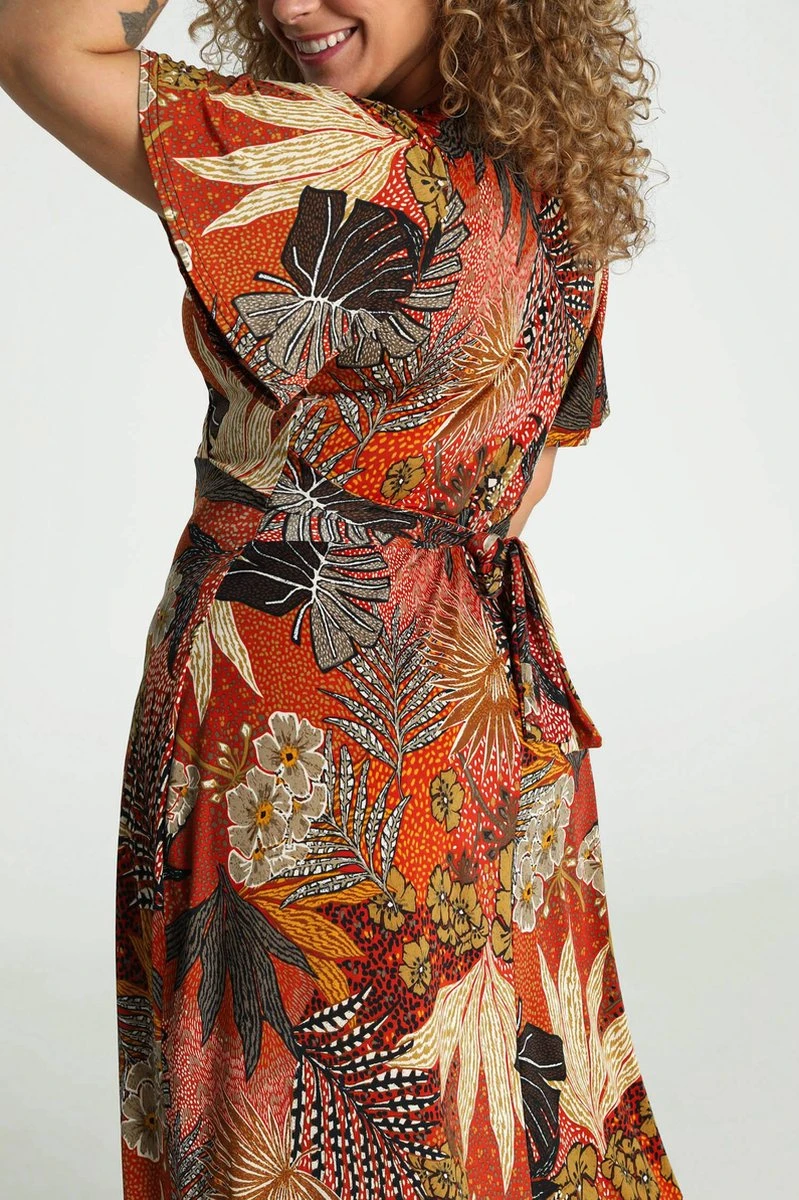 Paprika Lange Wikkeljurk Met Hawai Print 6 Paprika Lange Wikkeljurk Met Hawai Print - Afbeelding 4