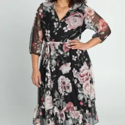 Paprika Lange Wikkeljurk Met Bloemenmotief