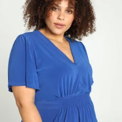 Paprika Korte, Effen Bow Jurk Met Smokwerk Op De Taille -Pantalonix Verkoopwinkel 799x1200 162