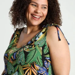 Paprika Lange Jurk In Viscose Met Hawai Print En Smalle Schouderbandjes -Pantalonix Verkoopwinkel 799x1200 184