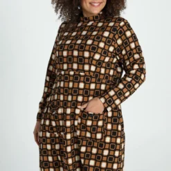 Paprika Korte Jurk In Crêpe Met Grafisch Motief