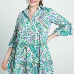 Paprika Robe Courte M3/4 Col Chemise Volant