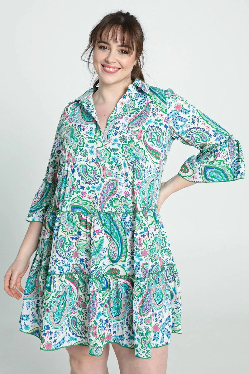 Paprika Robe Courte M3/4 Col Chemise Volant 3 Paprika Robe Courte M3/4 Col Chemise Volant