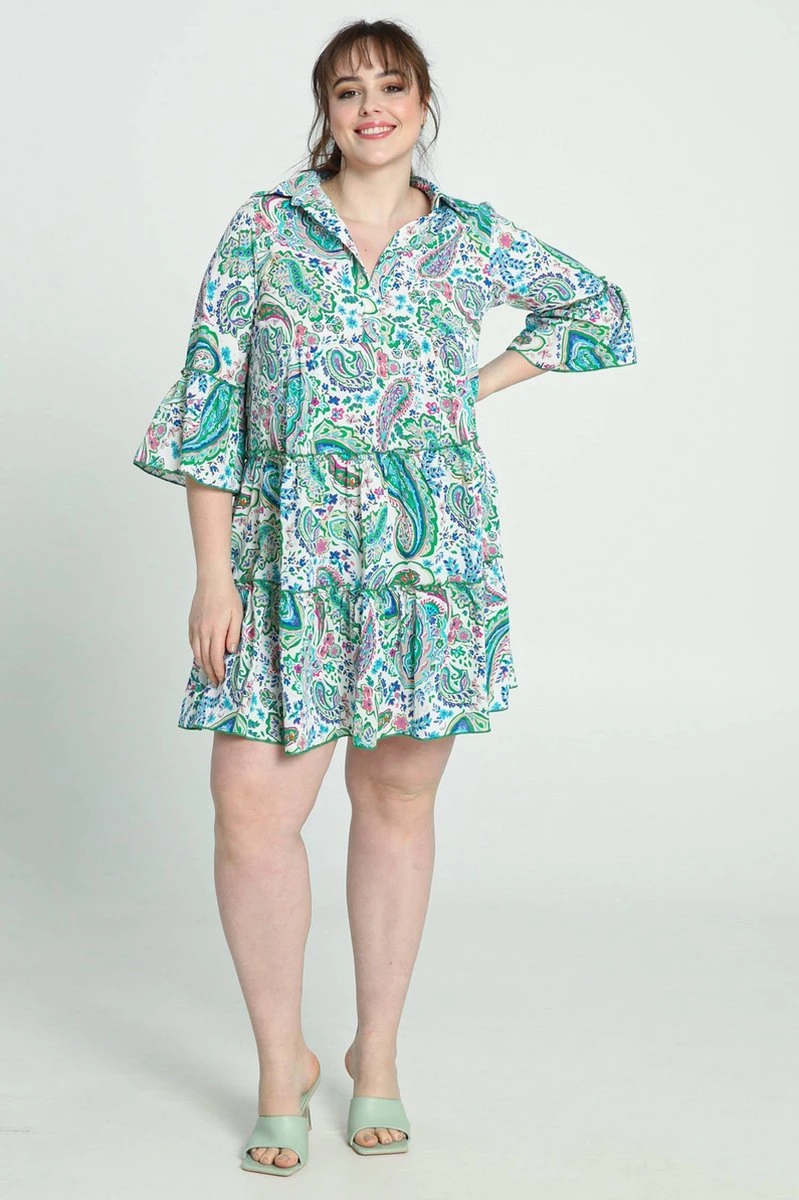 Paprika Robe Courte M3/4 Col Chemise Volant 10 Paprika Robe Courte M3/4 Col Chemise Volant - Afbeelding 8