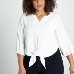 Paprika Effen T-shirt In Twee Stoffen Met Strik Vooraan