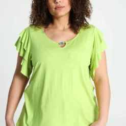 Paprika Effen T-shirt In Viscose Met Juweel Aan De Hals