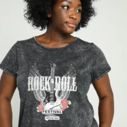 Paprika Gebleekt T-shirt Met Rockprint
