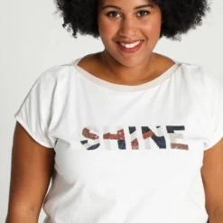 Paprika Effen T-shirt Met Opschrift 'SHINE' En Lurexband