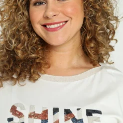 Paprika Effen T-shirt Met Opschrift 'SHINE' En Lurexband -Pantalonix Verkoopwinkel 799x1200 387